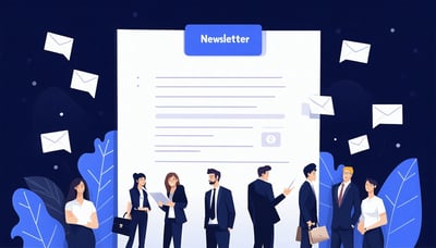 Newsletter signup illustration with curious business professionals